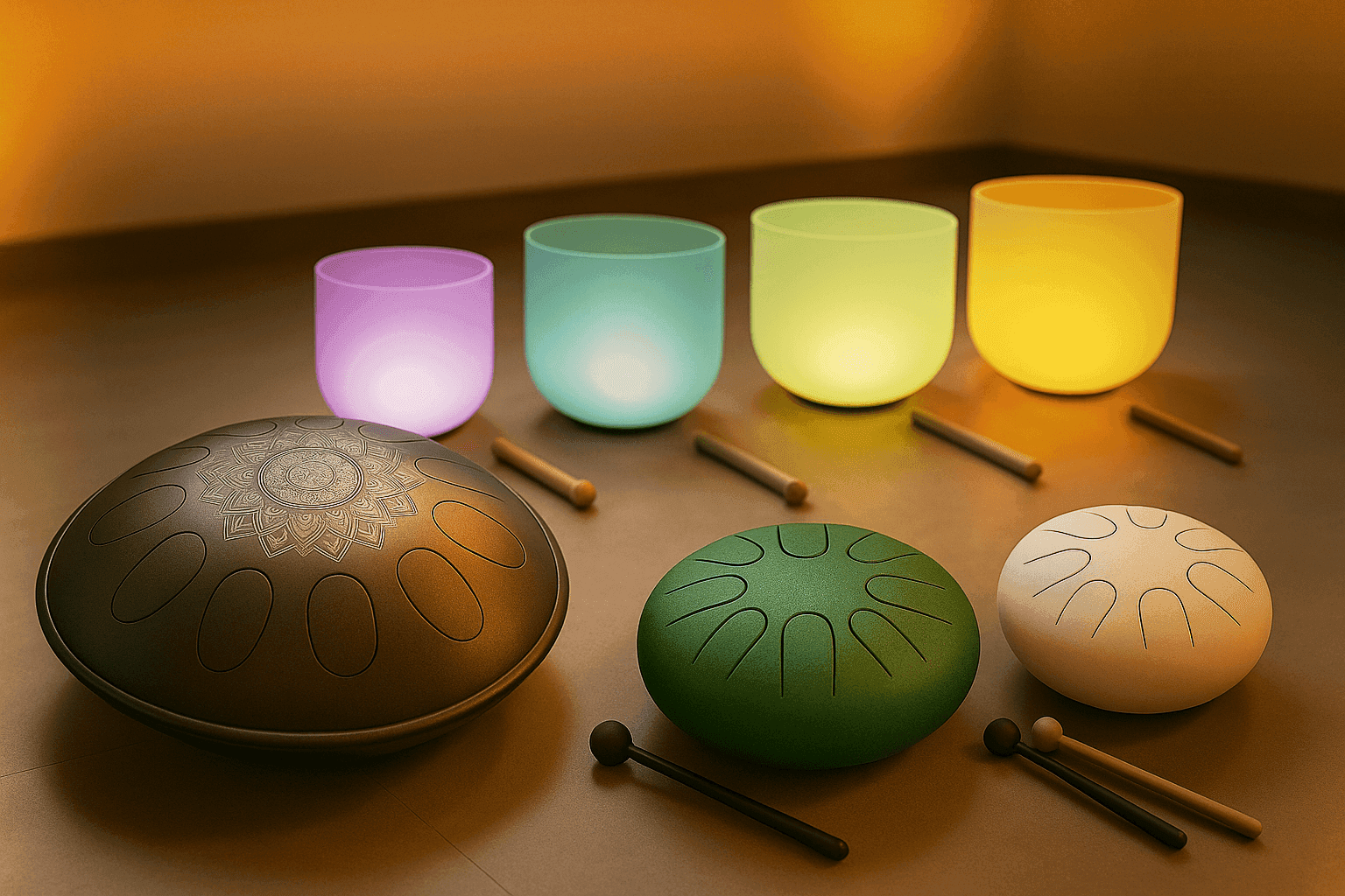 Crystal singing bowls used in sound healing sessions at Arigato Wellness Hyderabad